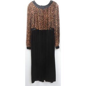 VTG 90s Melissa Harper MHM Size XL Black Velvet Velour Midi Dress Leopard PinUp